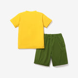 2pcs Kid Boy Dinosaur Print Short - sleeve Tee and Pocket Design Shorts Set - MomYom PK