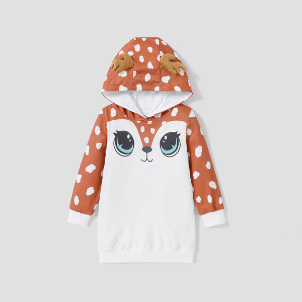 Toddler Girl Deer Pattern Long Sleeve Hooded Dress