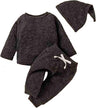 Baby Boy/Girl 3pcs Solid Ribbed Long-sleeve Pullover and Trouser Set