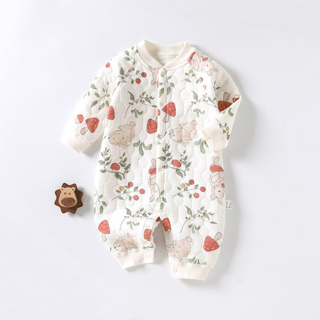 Baby clothes autumn and winter cute printed warm and soft cotton jumpsuit