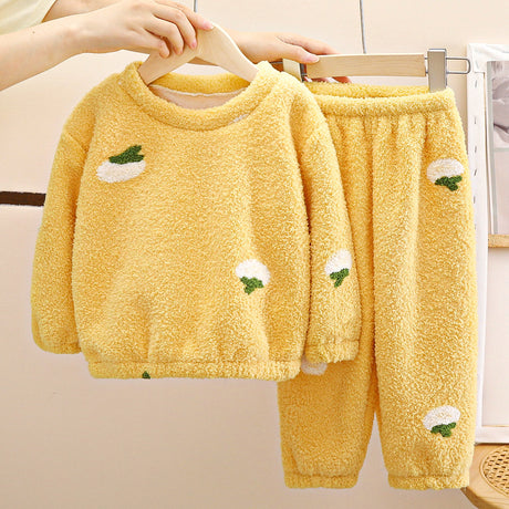 Childrens autumn and winter warm fleece and thick pajamas set