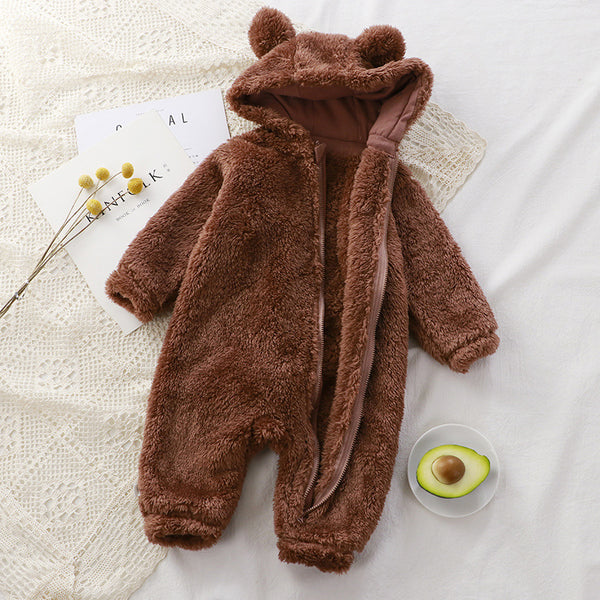 Baby Jumpsuit Long Sleeves Hooded Bear Style Zipper