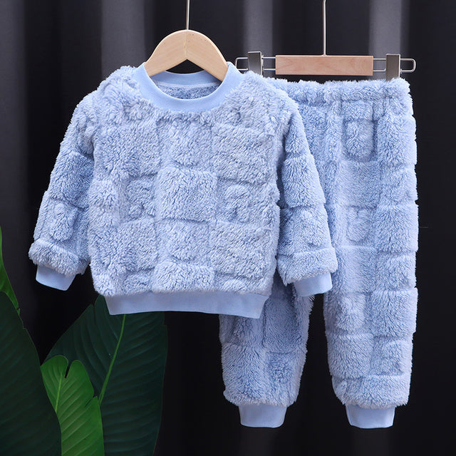 Toddler Kids Boys Girls Winter Long Sleeve Cartoon Prints Fleece Pajamas & Tops Pants