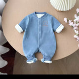 Baby autumn and winter warm one-piece home clothing plus fleece thick climbing suit