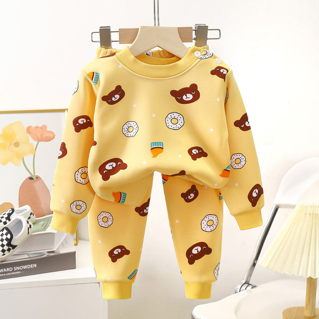 Children's fleece warm suit milk silk new suit boys and girls thickened bottoming children's clothing