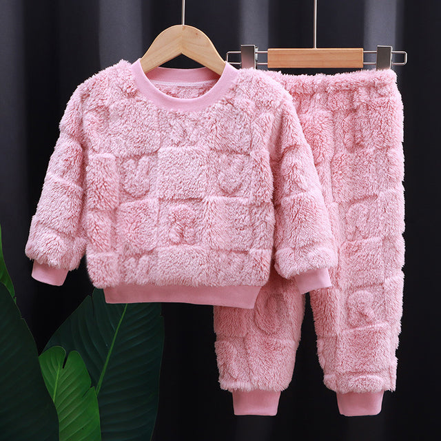 Toddler Kids Boys Girls Winter Long Sleeve Cartoon Prints Fleece Pajamas & Tops Pants