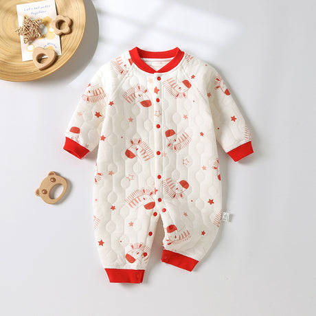 Baby clothes autumn and winter cute printed warm and soft cotton jumpsuit