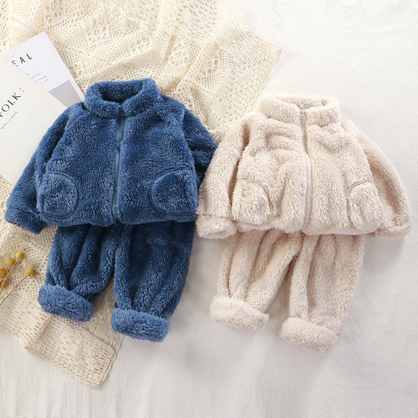 Winter Solid Color Warm Coat + Pants Pajamas