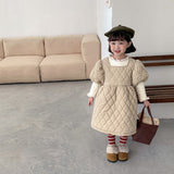 Autumn and winter baby girls thickened with cotton plaid pongee skirt solid color dress - MomYom PK