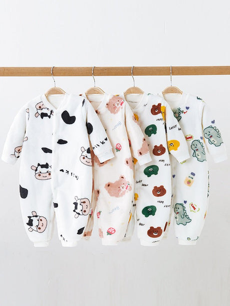 Autumn Plush Thicken Baby Home Suit Jumpsuit Cartoon Bear Dinosaur Boy Girl Infant Climbing Romper Newborn Kids Sleepwear - MomYom PK