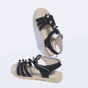 Girl's Solid Caged Sandals - Beige, EU: 34