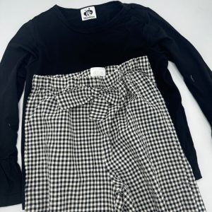 2-Piece Plain Black Tee with Chekered Bell Bottoms