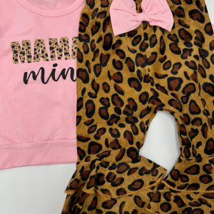 3pcs Baby Girl Letter Print Long-sleeve Top and Leopard Flared Pants Set