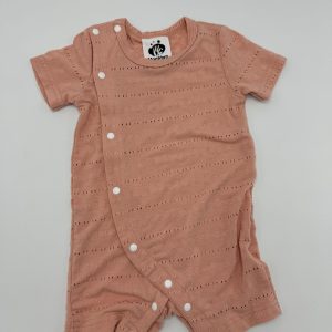 Baby Girl Solid Short-sleeve Hollow Out Snap-up Romper