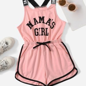 Letter Graphic Bow Cami Romper