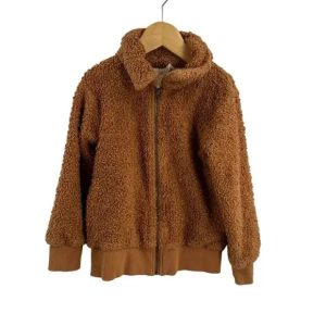 Kid Boy/Kid Girl Solid Color Stand Collar Fleece Jacket - Beige, 5-6 Years