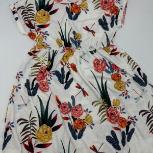 Floral Print Half-Sleeves Frock