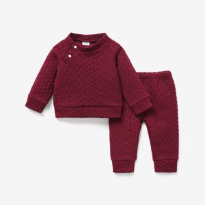 2pcs Baby Boy/Girl Solid Long-sleeve Imitation Knitting Set - Dark Blue, 12-18 Months