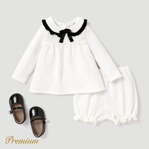 2pcs Medium Thick Elegant Ruffle Edge Babygirl Sets for Regular Wear - White, 3-6 Months