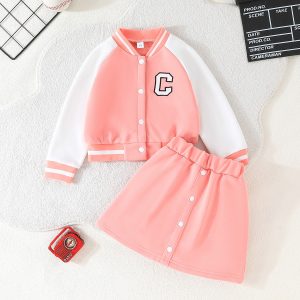 Color Block Baseball Jacket Set - Pink, 4-5 Years