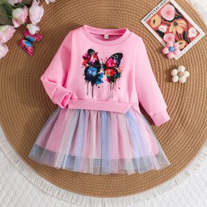 Butterfly Mesh Dress - Pink, 6-9 Months