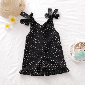 Baby / Toddler Fashionable Polka Dots Strappy Onesies - Black, 3-4 Years