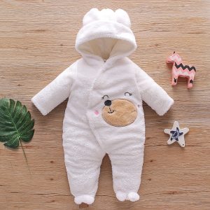 Bear Design Fleece Hooded Footed/footie Long-sleeve Baby Jumpsuit - Grey, 9-12 Months