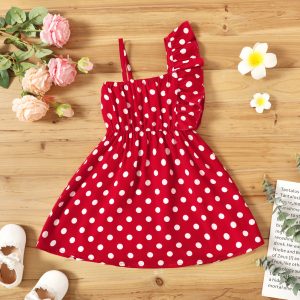 Toddler Girl Polka dots One Shoulder Ruffled Cami Dress - Black, 18-24 Months