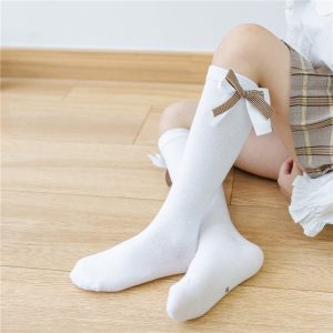 Toddler / Kid Houndstooth Bow Decor Pure Color Stockings - Black, 7-8 Years