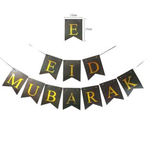 Eid Mubarak Banner Paper Banner Bunting Eid Mubarak Outdoor Indoor Home Party Hanging Decor - Blue, One Size