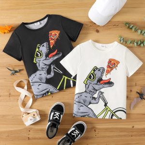 Kid Boy Animal Dinosaur Print Short-sleeve Tee - Black, 4-5 Years