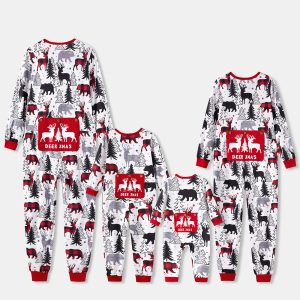 Christmas Family Matching Allover Print Long-sleeve Zipper Onesies Pajamas (Flame Resistant) - Red, 6-7 Years