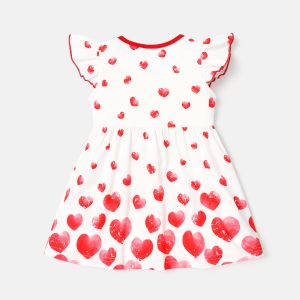 Baby Girl Allover Heart Print Flutter-sleeve Bow Front Naia™ Dress - 3-6 Months, REDWHITE