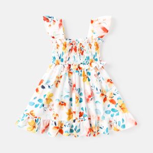 Toddler Girl Floral Print Smocked Flutter-sleeve Dress - 2 Years, White