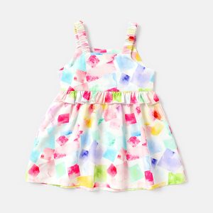 Baby Girl Geo Print Ruffle Trim Cami Dress - 3-6 Months, Colorful