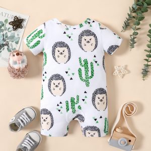 Naia™ Baby Boy/Girl Allover Hedgehog Print Short-sleeve Romper - 0-3 Months, White