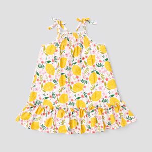 Baby Girl Allover Lemon Print Ruffled Hem Cami Dress - 3-6 Months, Pink