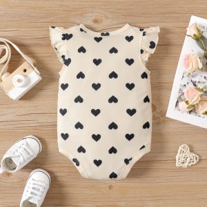 Baby Girl Naia™ Heart Print Flutter-sleeve Rompers - Pink, 12-18 Months