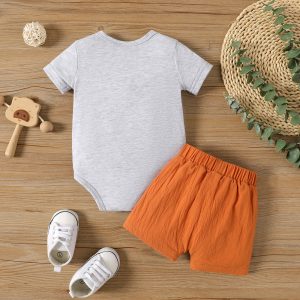 2pcs Baby Girl 95% Cotton Letter Print Short-sleeve Tee and Solid Shorts Set - 0-3 Months, Grey