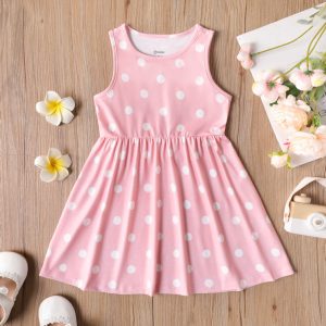 Toddler/Kid Girl Heart Print/Polka dots Sleeveless Dress - Green, 1-2 Years