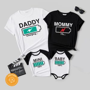 Family Cotton Round Neck Short-sleeve Top - Black, 1-2 Years