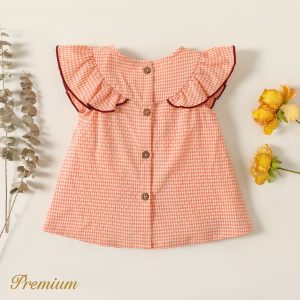 Baby Girl Floral Embroidered Ruffled Gingham Tank Top - 0-3 Months, Yellow