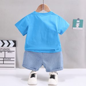 2pcs Toddler Boy Lion Embroidered Short-sleeve Tee and Denim Shorts Set - 2 Years, Blue