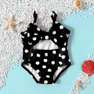 Baby Girl Allover Polka Dot Print Cut Out One-Piece Swimsuit - Red, 18-24 Months