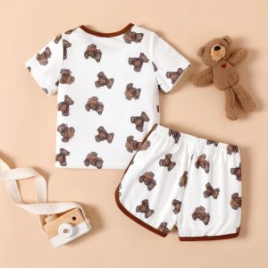 2pcs Baby Boy Naia™ Allover Bear Print Short-sleeve Tee and Dolphin Shorts Set - 3-6 Months, Brown