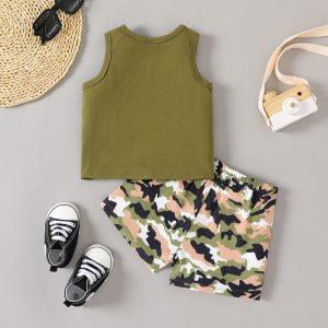 2pcs Baby Boy Naia™ Camouflage Glasses Top and Shorts Set - 3-6 Months, Army green