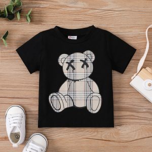 Baby Girl/Boy Plaid Bear Graphic Short-sleeve Tee - White, 3-6 Months