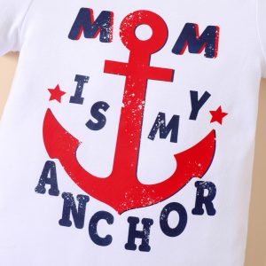 Independence Day Baby Girl/Boy Anchor & Letter Print Short-sleeve Bodysuit - 0-3 Months, Tibetan Blue