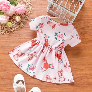 Baby Girl Floral & Animal Print Short-sleeve Dress - 3-6 Months, Pink
