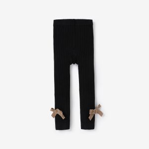 Baby / Toddler Girl Solid Knitted Bowknot Casual Leggings - White, 2-3 Years